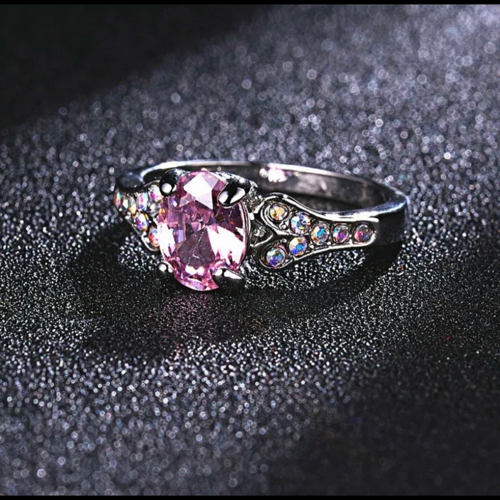 Ring White Gold Filled Pink Sapphire Size 9